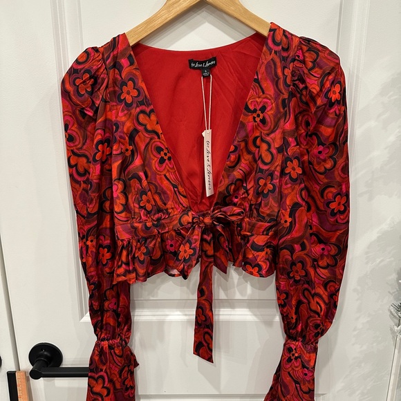 NWT For Love And Lemons Davina Tie Front Blouse - Picture 2 of 12